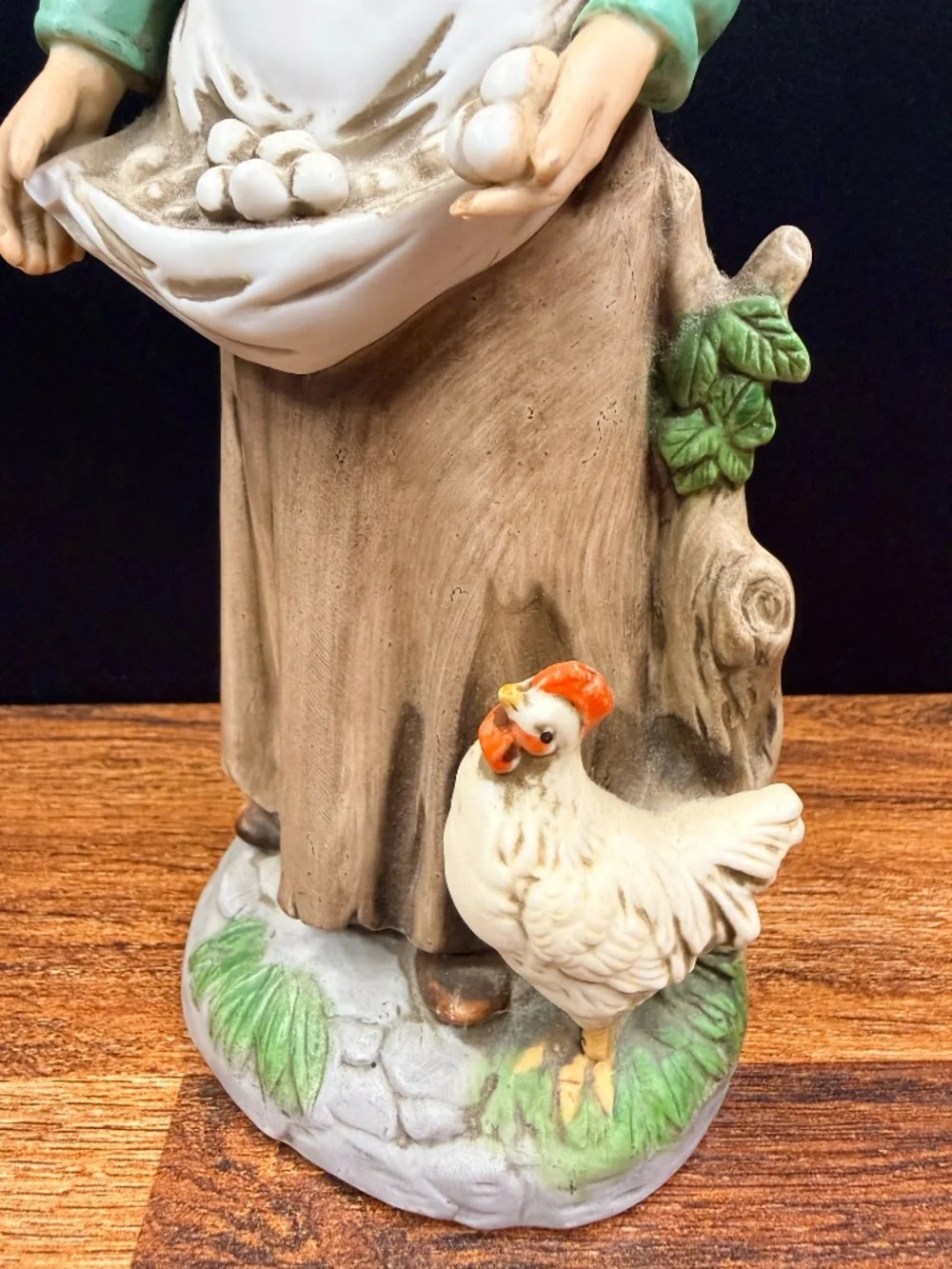 HOMCO Woman Collecting Eggs with Chicken Figurine #1434